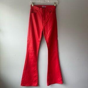 Edikted Vibrant Red Flare Leather Pants